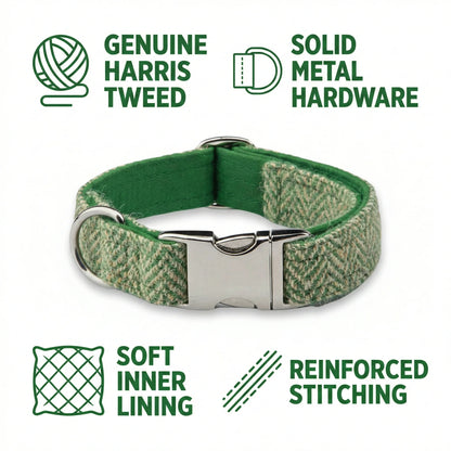 Green Herringbone Luxury Harris Tweed Dog Collar