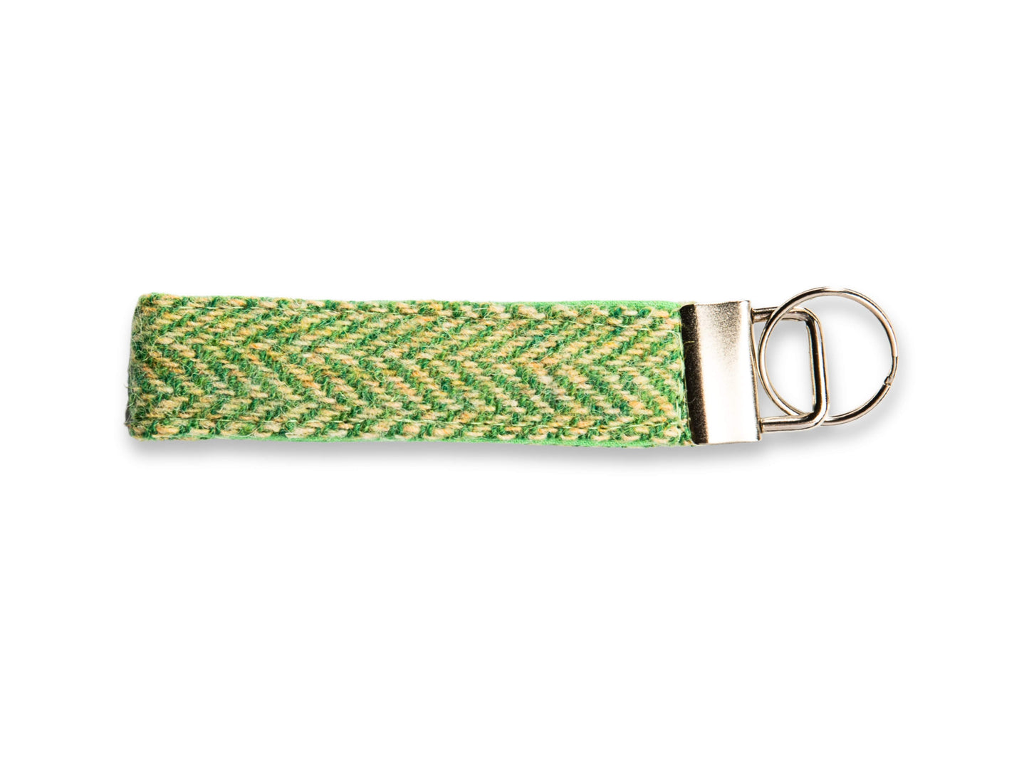 Green herringbone Harris Tweed keyring