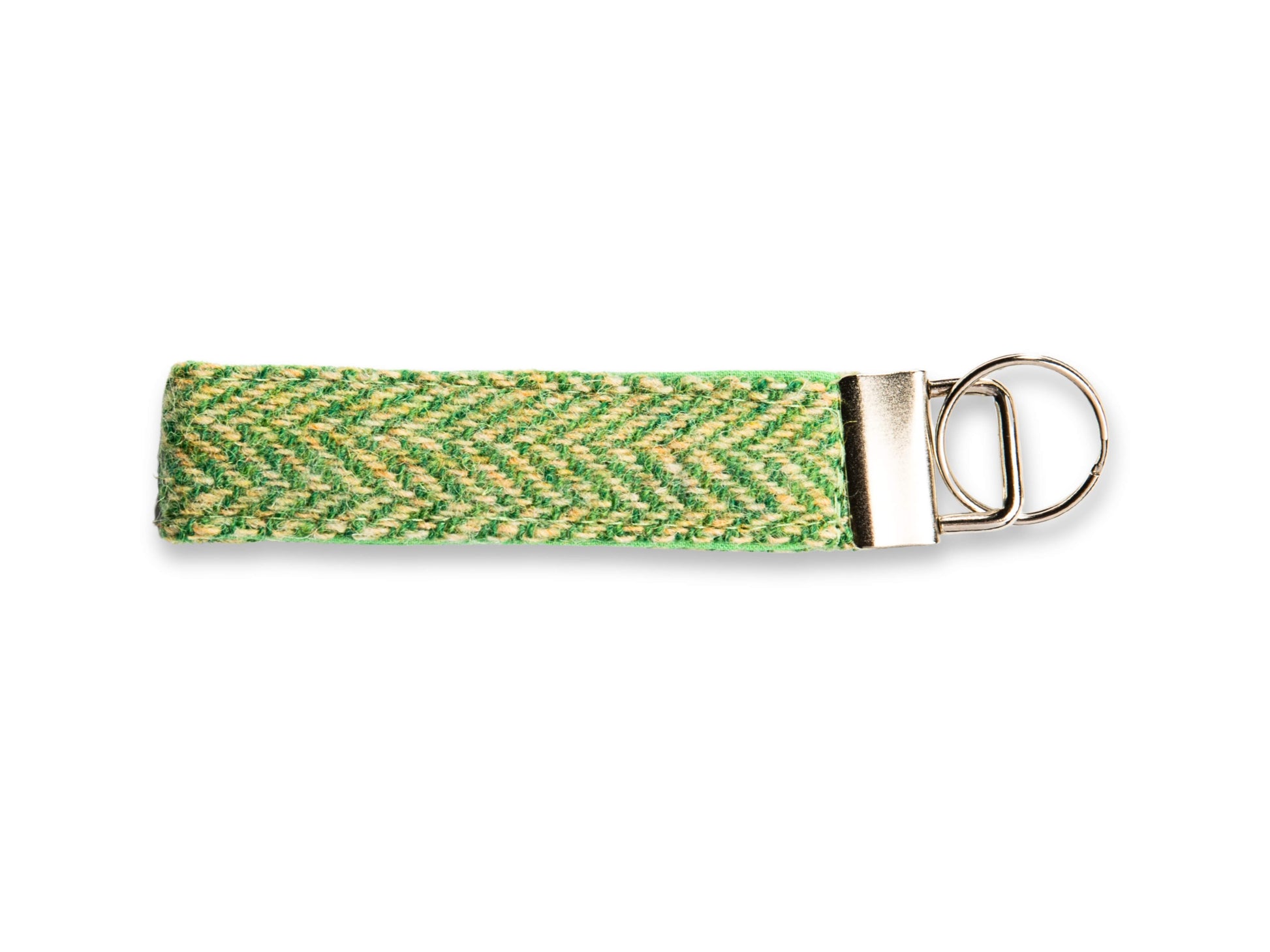 Green herringbone Harris Tweed keyring