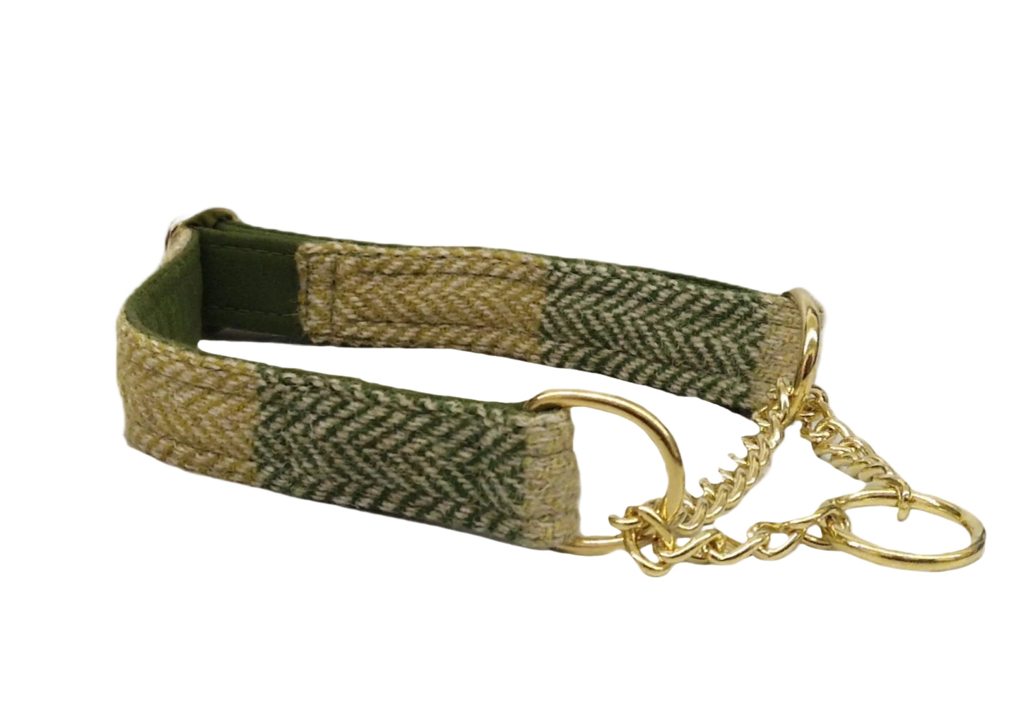 Green Block Herringbone - Martingale / Half Choke Luxury Dog Collar