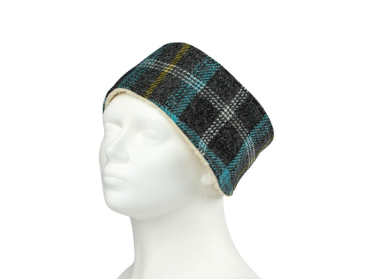 Grey and blue check Harris Tweed ladies headband