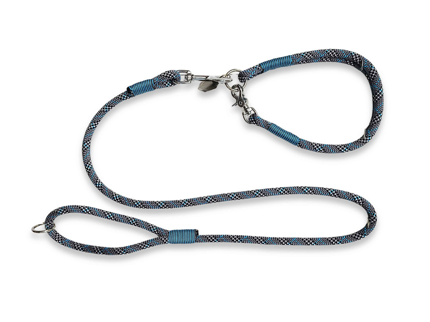 Grey and blue tartan rope dog collar with matching lead