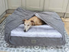 Grey Luxury Dog Snuggle Bed - Snuggle Sack faux fur inner material