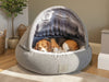 Grey Deluxe Comfort Cocoon Dog Bed Grey Faux Fur Interior