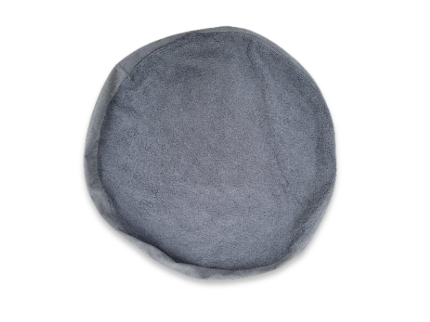Round gray cushion cover on a white background