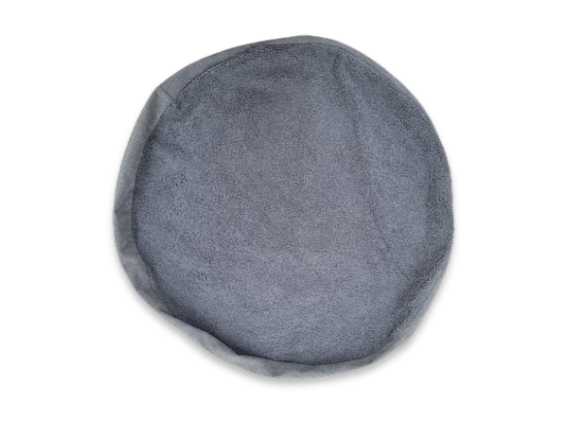 Round gray cushion cover on a white background