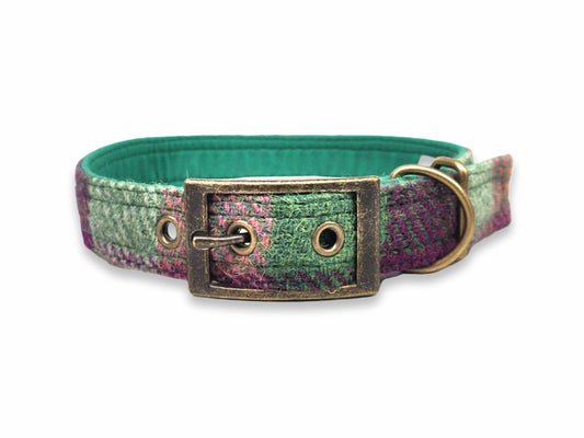 Heather Check -Buckle Fastening Luxury Harris Tweed Dog Collar