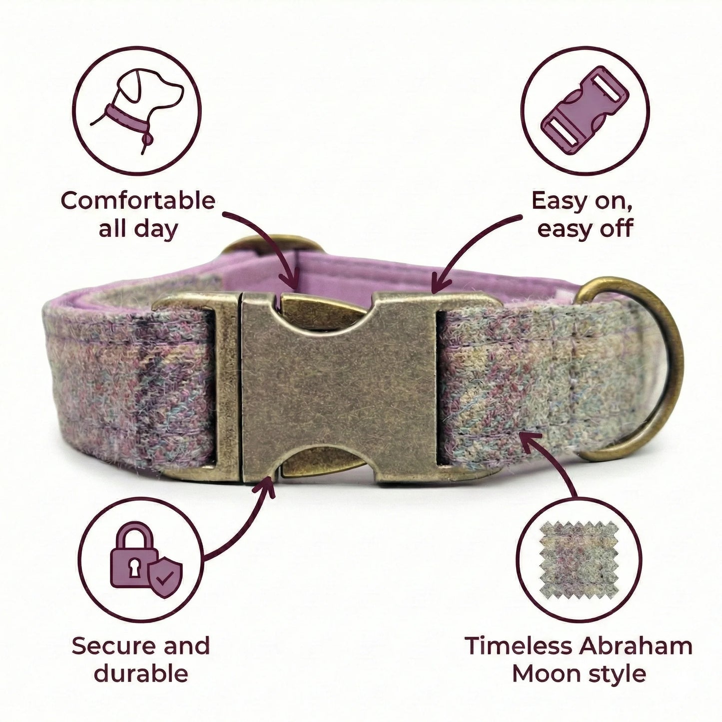 Abraham Moon Kincraig Heather Luxury Dog Collar