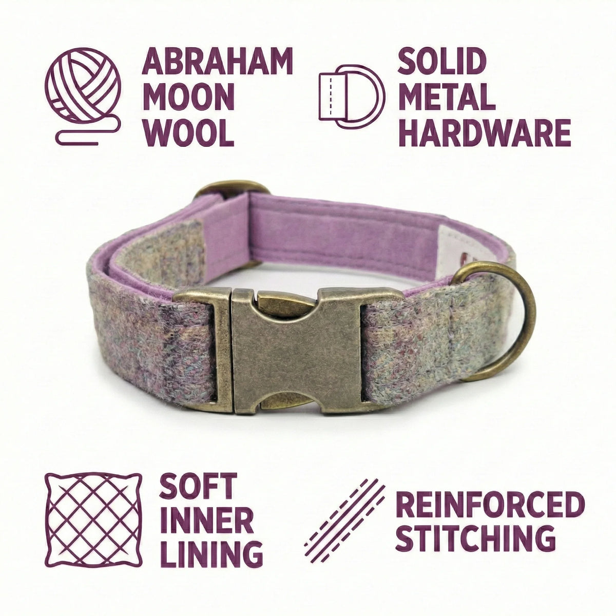 Collared Creatures Abraham Moon Kincraig Heather Tweed Dog Collar | UK Handmade – Collared ...