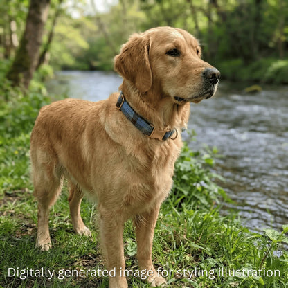 Burgundy & Blue Check Luxury Harris Tweed Dog Collar