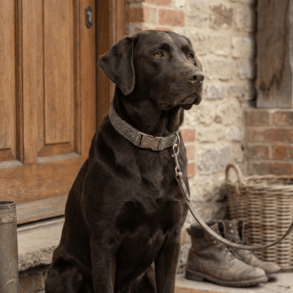 Extra Wide 38mm - Stone Check Harris Tweed Dog Collar