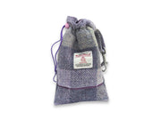Lavender block check Harris Tweed dog treat bag with built-in poop bag dispenser