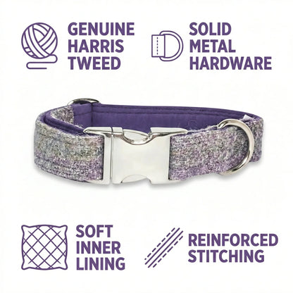Lavender Block Check Harris Tweed Dog Collar
