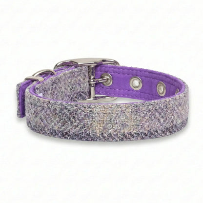 lavender block tweed dog collar rear view on white background