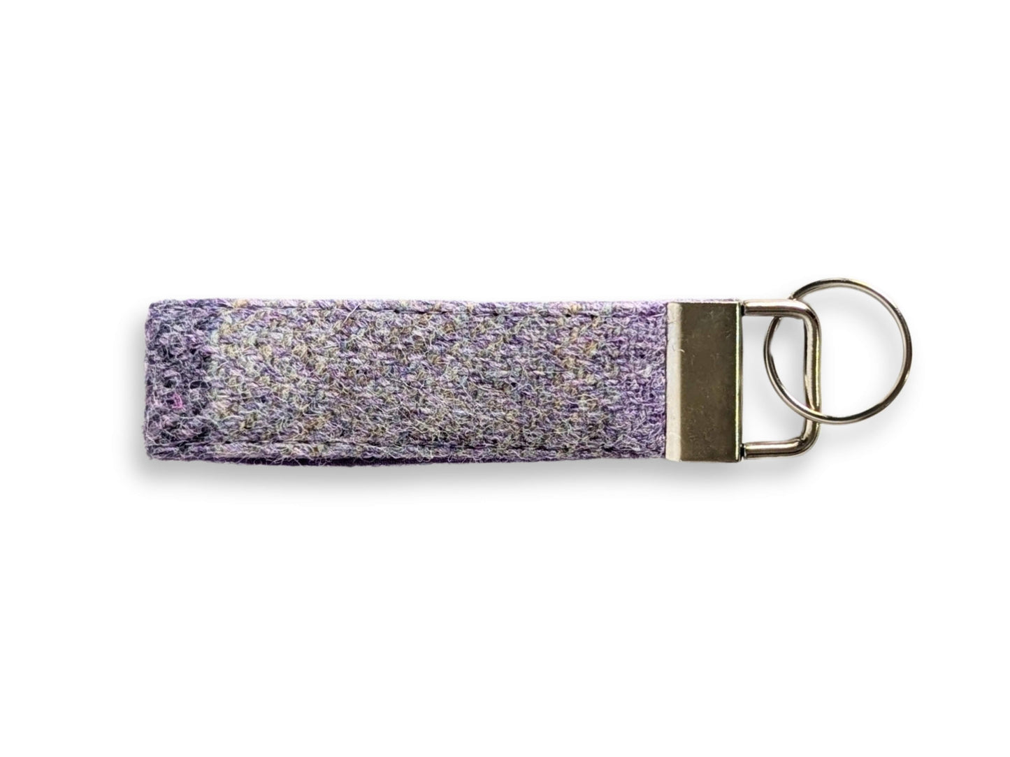 Lavender block check Harris Tweed keyring