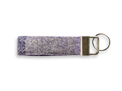 Lavender block check Harris Tweed keyring