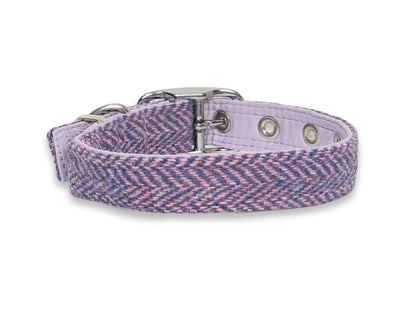 lilac and blue herringbone tweed dog collar back view