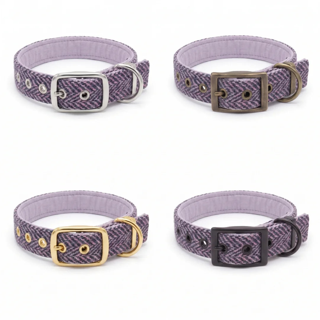 Lilac & Blue Herringbone - Buckle Fastening Luxury Harris Tweed Dog Collar