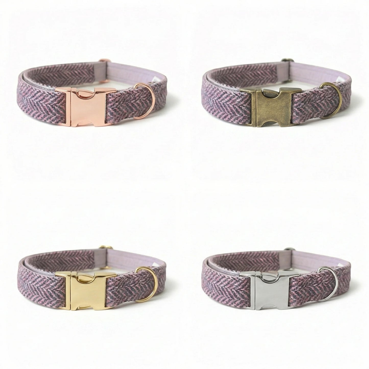 Flieder & Blau Fischgrätenmuster Luxus Harris Tweed Hundehalsband