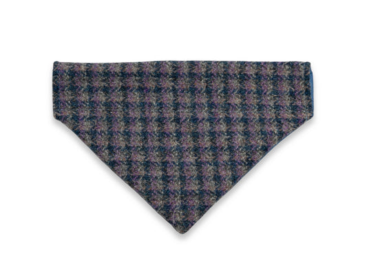 Lilac and blue small check Harris Tweed dog bandana