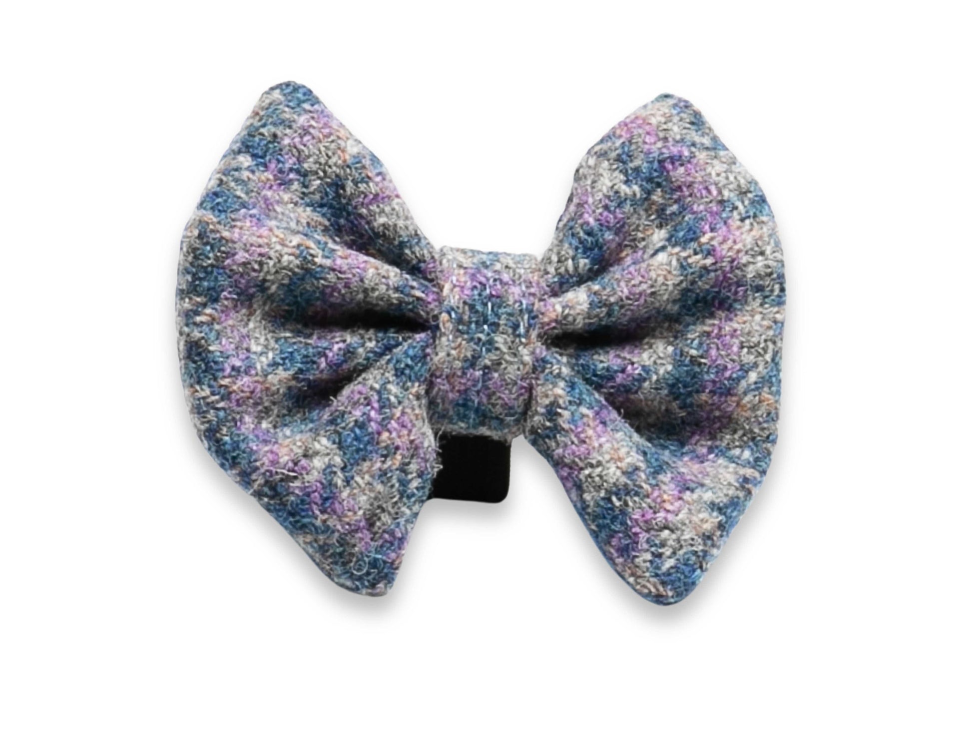 Lilac and blue small check Harris Tweed dog bow tie – handmade with subtle pastel tones