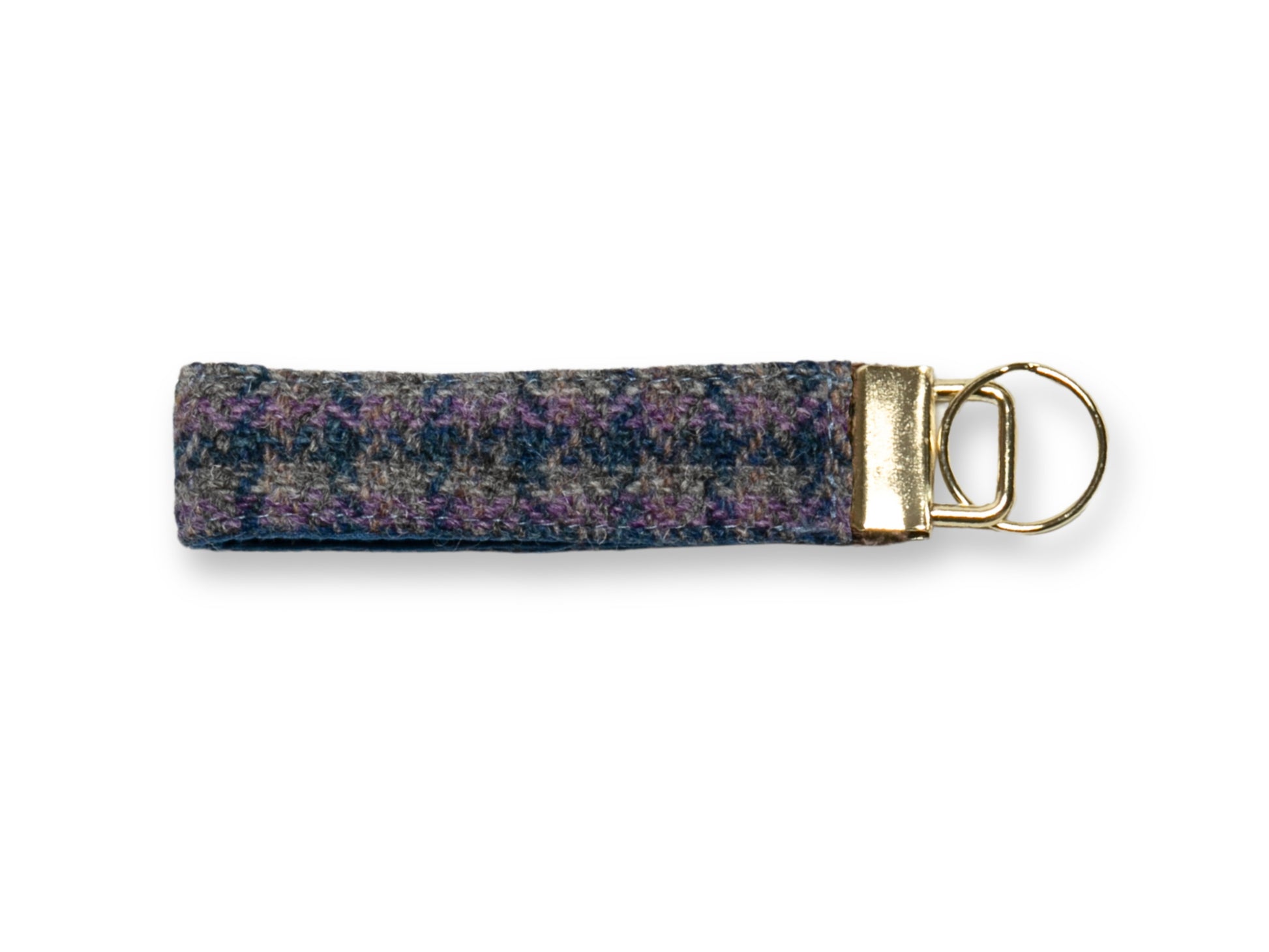 Lilac and blue small check Harris Tweed keyring