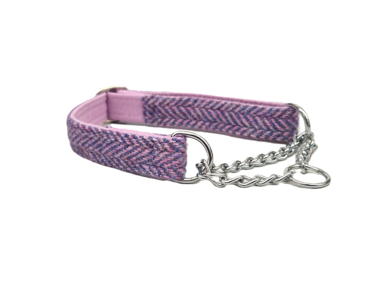 Lilac & Blue Herringbone - Martingale / Half Choke Luxury Dog Collar