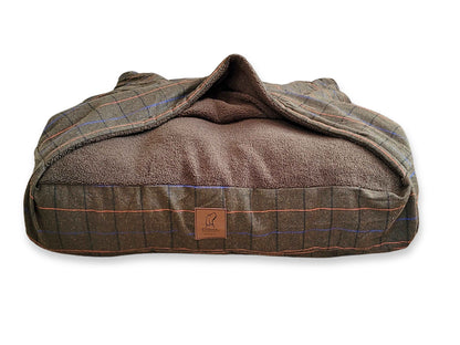 luxury dog snuggle bed with attached blanket 