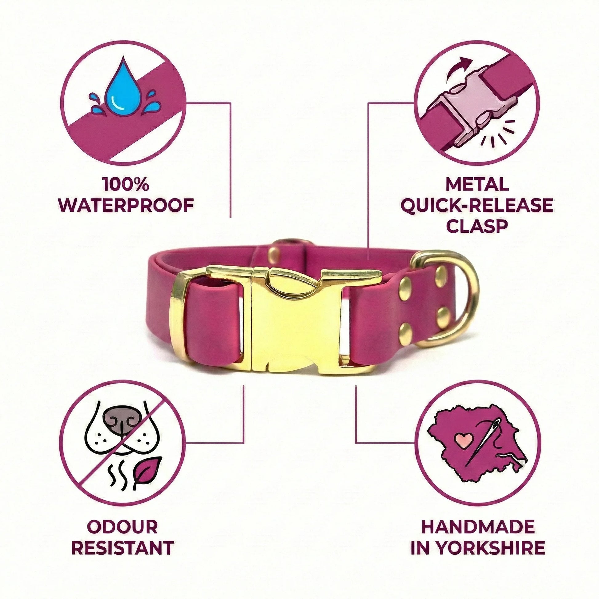 Magenta Waterproof Biothane Metal Clasp Dog Collar - Collared Creatures LTD