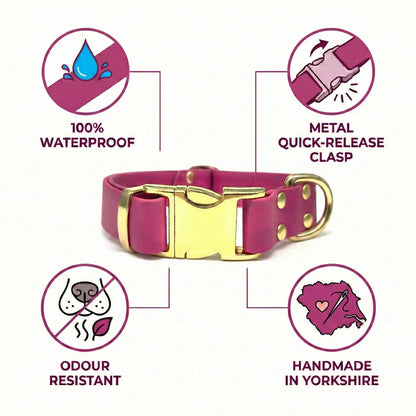 Magenta Waterproof Biothane Metal Clasp Dog Collar - Collared Creatures LTD