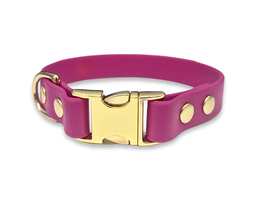 Magenta waterproof Biothane dog collar for small breeds – bold colour, wipe-clean, and durable design