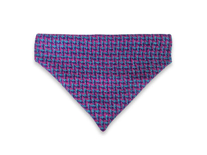 Magenta, violet and teal houndstooth Harris Tweed dog bandana