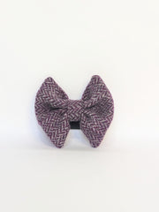 Collared Creatures Magenta & Grey Herringbone Harris Tweed Luxury Dog Bow Tie