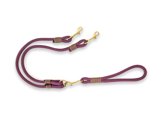 Marvellous Mauve handmade rope double dog lead with durable split design