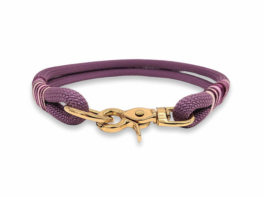 Eco-friendly mauve rope dog collar, 8 mm recycled PPM, lightweight, washable, brass hardware, custom whipping, handmade