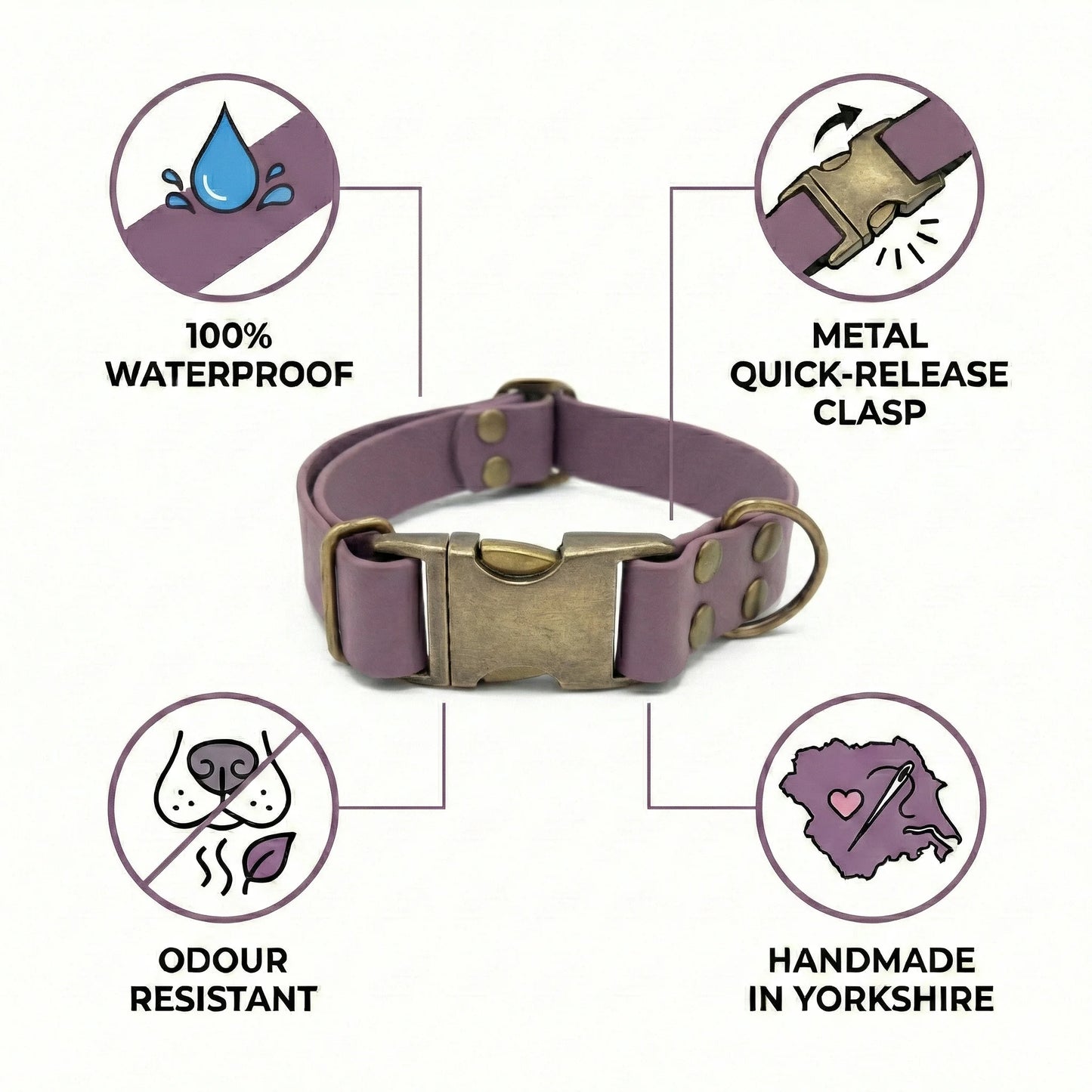 Mauve Waterproof Biothane Metal Clasp Dog Collar