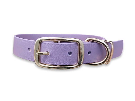 Waterproof and durable Mauve Biothane dog collar with sturdy buckle fastening – by Collared Creatures