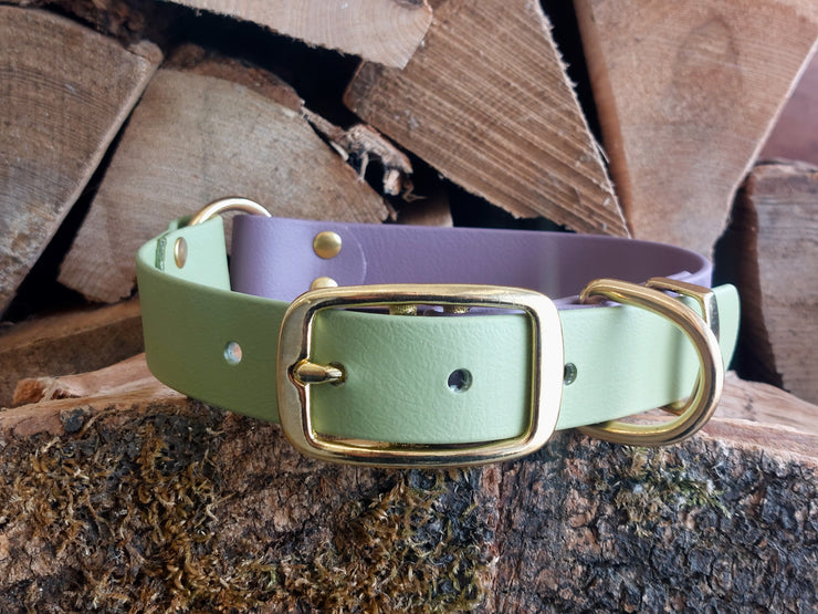 Collared Creatures Mauve & Guacamole Green Multicolour Waterproof Biothane Dog Collar Handmade in Yorkshire