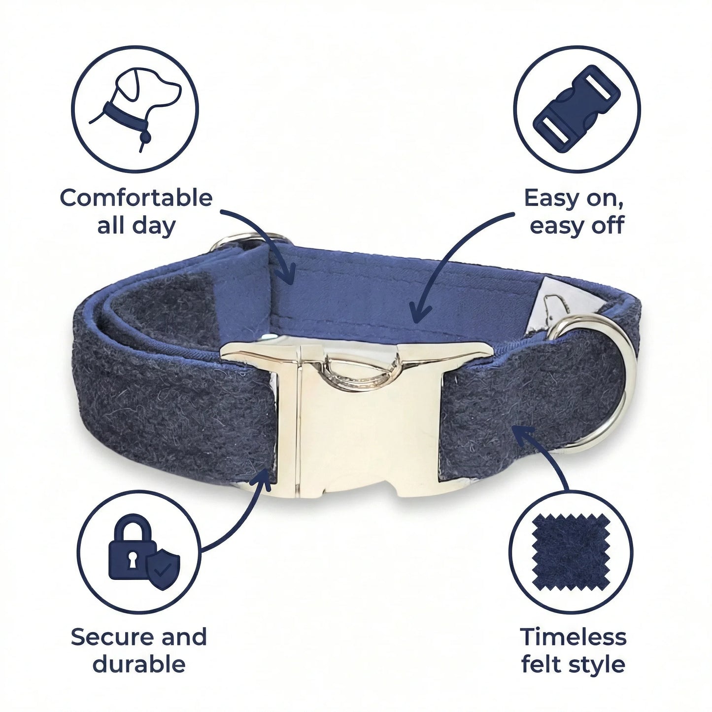 Midnight Blue Herringbone Luxury Harris Tweed Dog Collar
