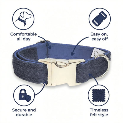 Midnight Blue Herringbone Luxury Harris Tweed Dog Collar