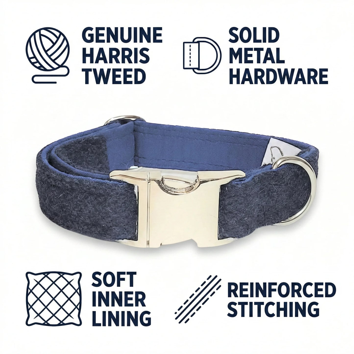 Midnight Blue Herringbone Luxury Harris Tweed Dog Collar