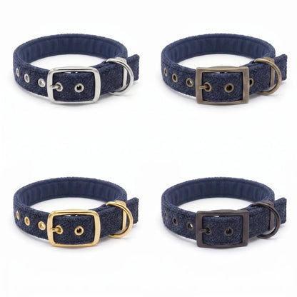Midnight Blue Herringbone - Buckle Fastening Luxury Harris Tweed Dog Collar