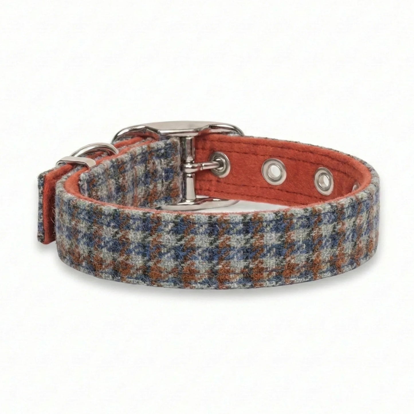 multi check tweed dog collar rear view on white background