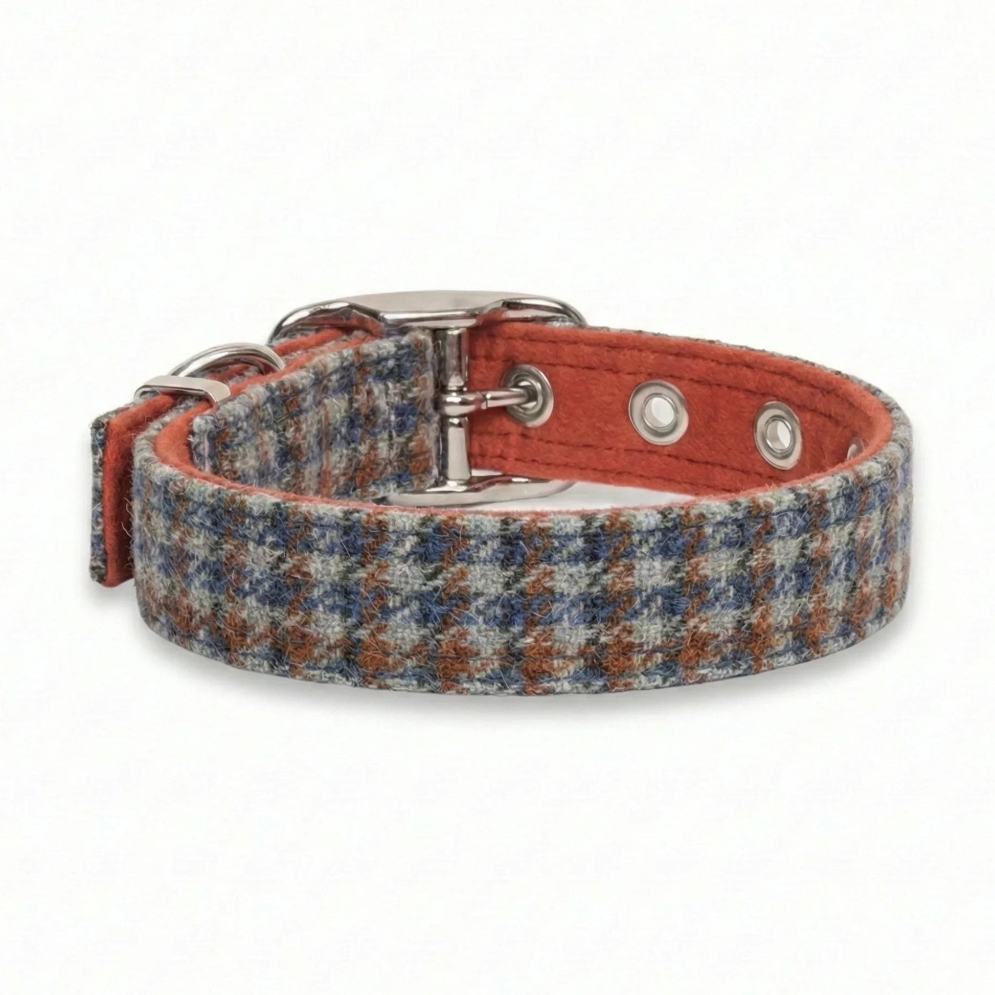 multi check tweed dog collar rear view on white background