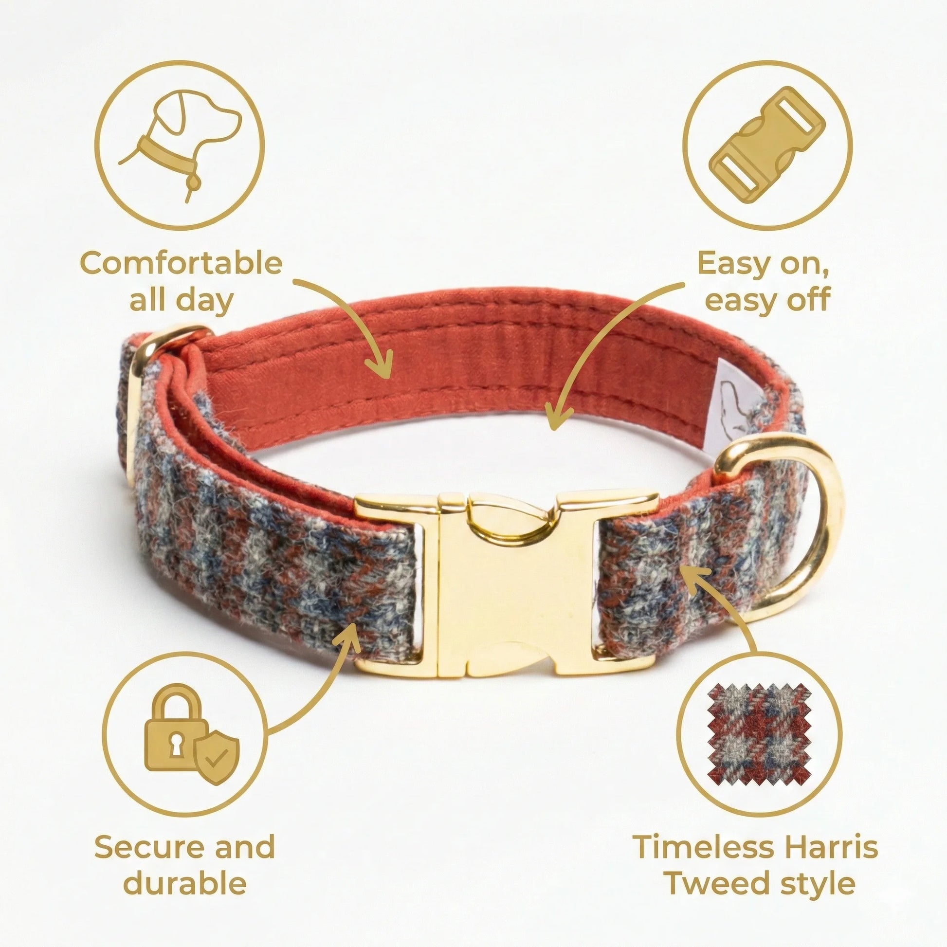 Multi Check Blue, Orange & Grey Luxury Harris Tweed Dog Collar - Collared Creatures LTD