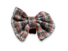 MultiCheck Blue, Orange & Grey Luxury Harris Tweed Dog Bow Tie