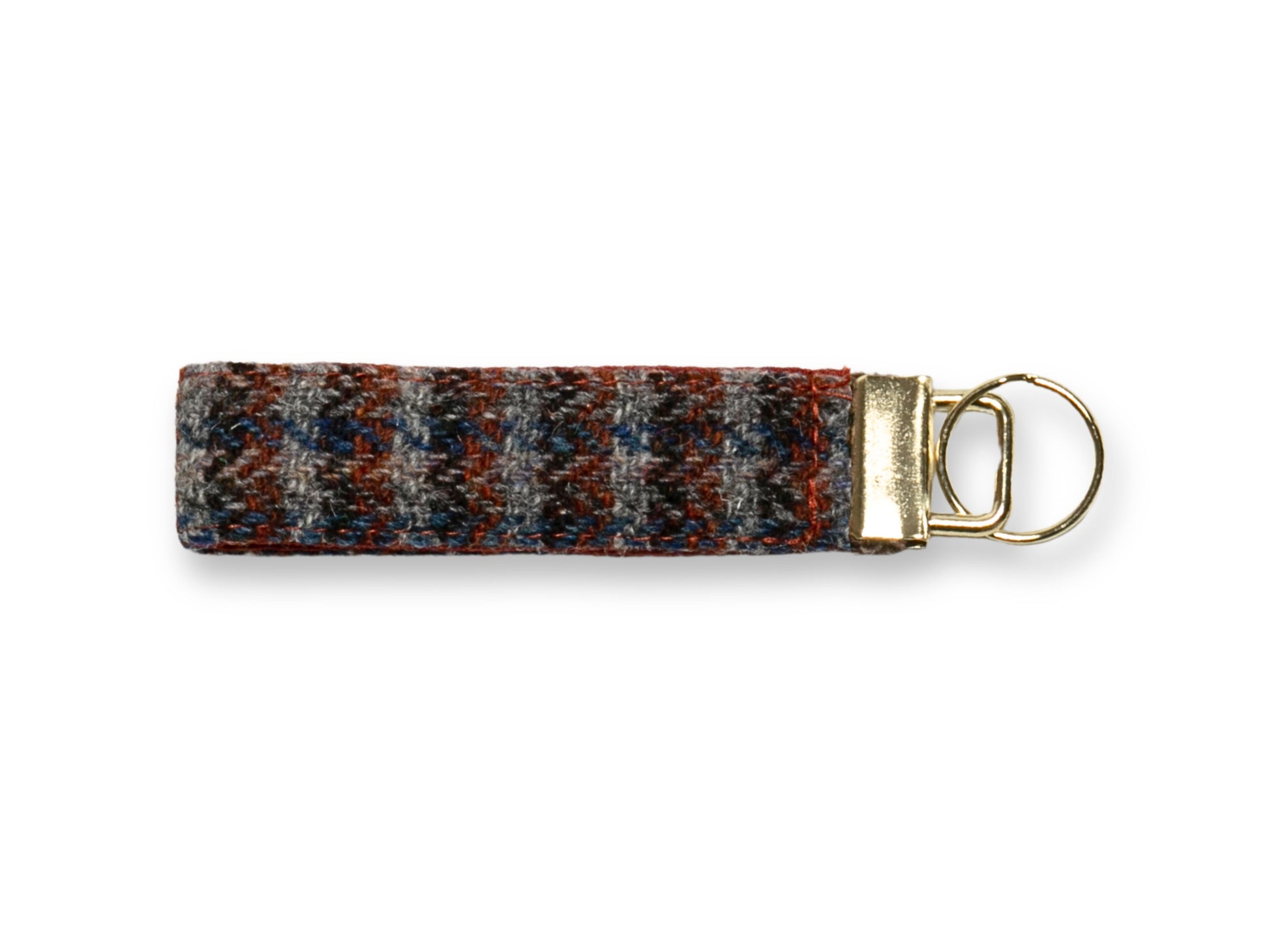 Blue, orange and grey multicheck Harris Tweed keyring