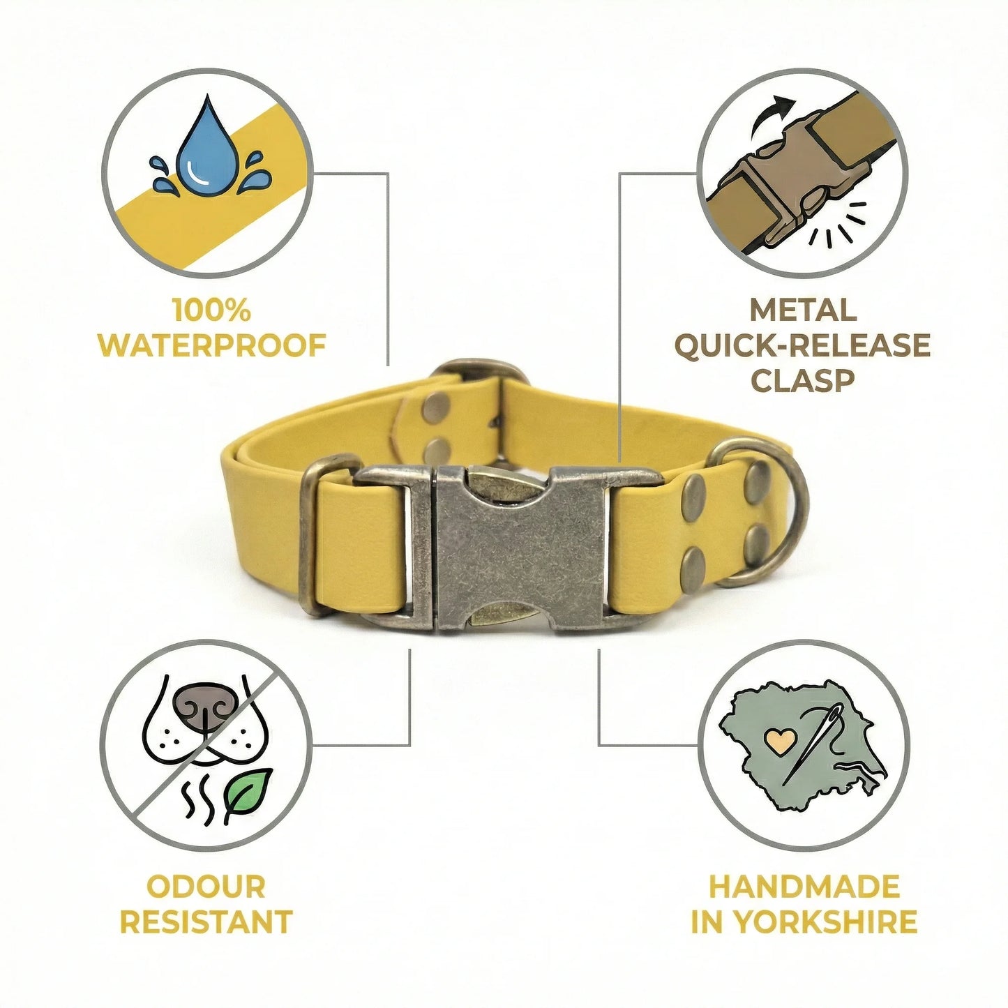 Mosterd Waterdichte Biothane Metalen Gesp Halsband