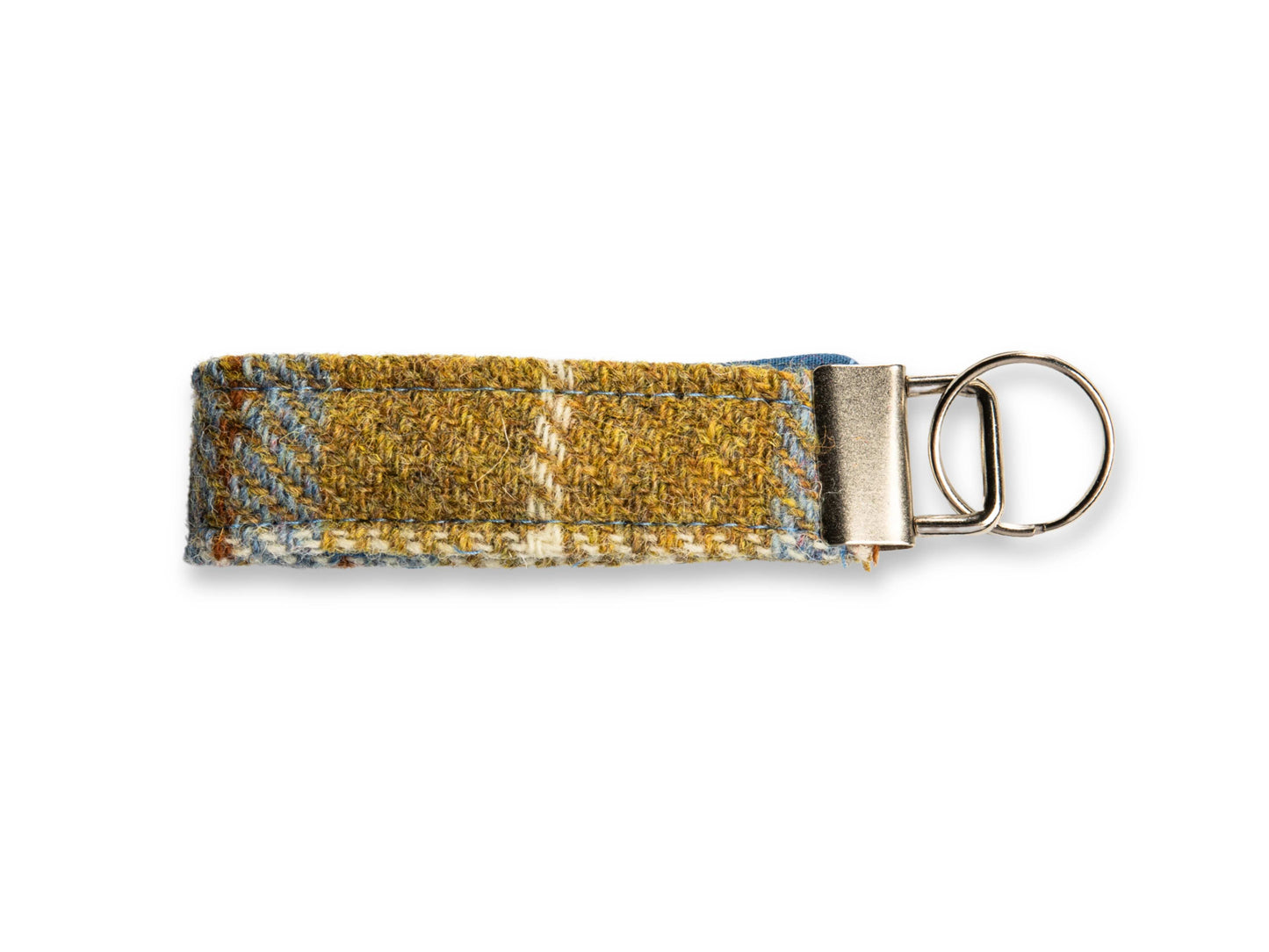 Mustard and blue check Harris Tweed keyring