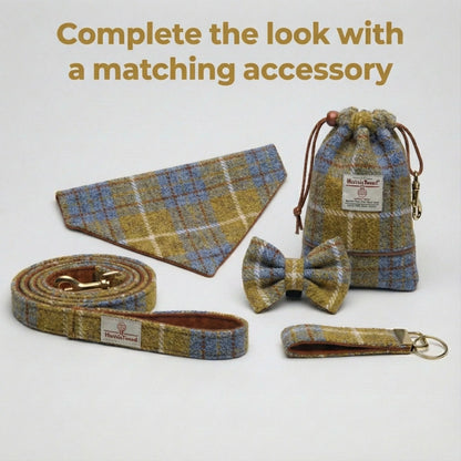 Mustard & Blue Check Luxury Harris Tweed Dog Collar